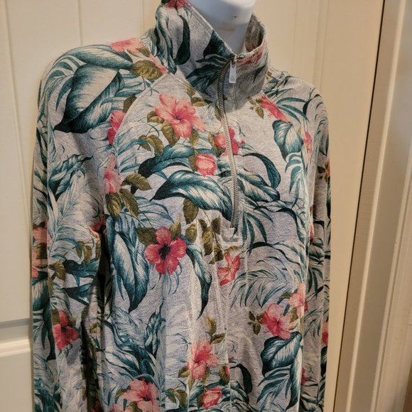 Tommy Bahama Womens Gray Hibiscus 1/4 Zip Long Sleeve Top Size S - Picture 5 of 9